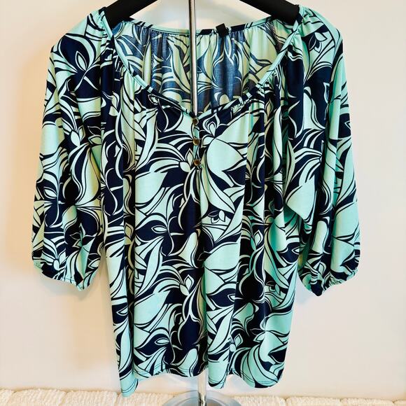 Lapis Women’s PL 3/4 Length Fluff Sleeve Green/Blue Blouse Dainty Colorful - Picture 1 of 9